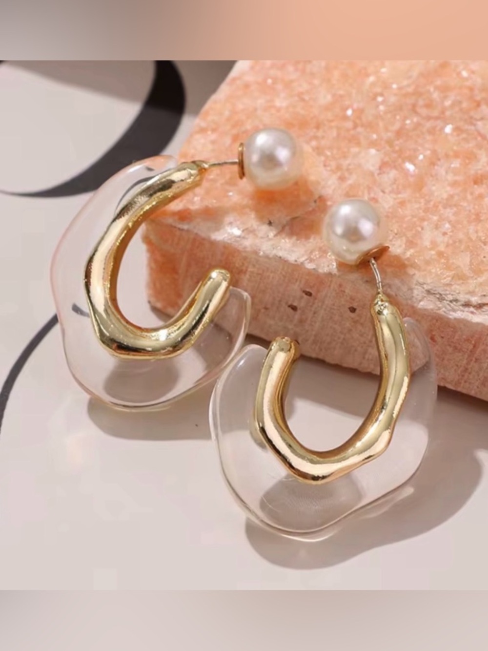 NEW Clear Lucite Gold Resin Earrings AP25